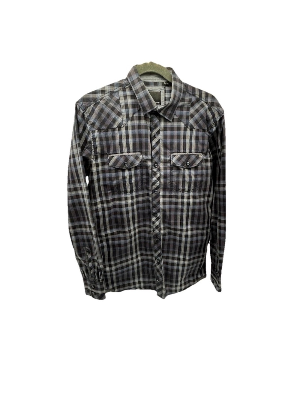 7 Diamonds Men's Plaid Button-Down Shirt - Black, Gray & Blue